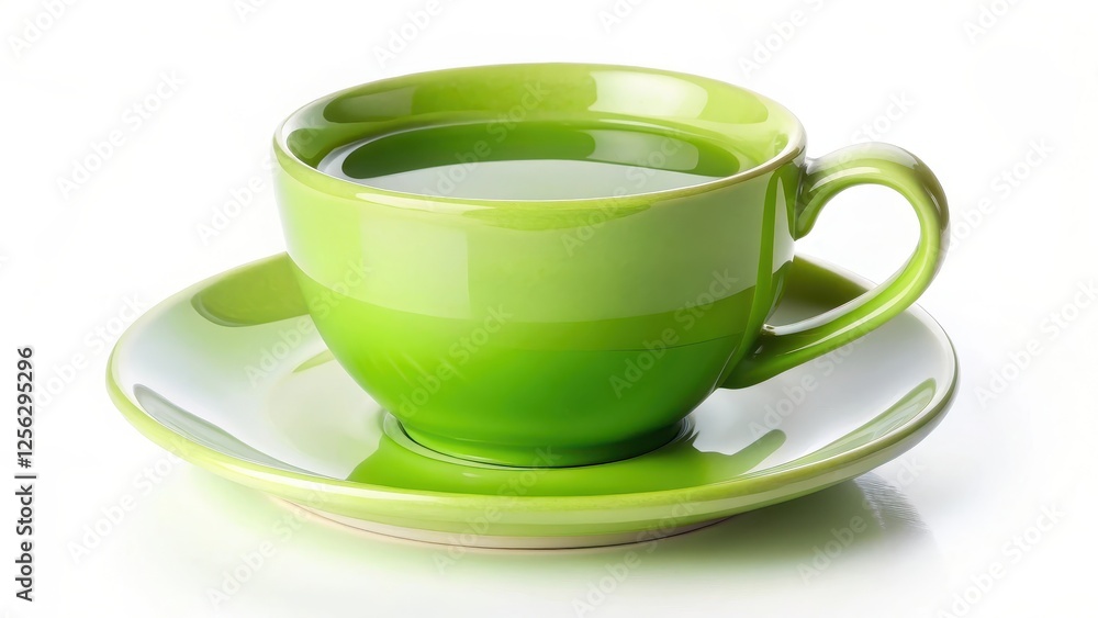 Green Teacup and Saucer on White Background Green Teacup and Saucer on White Background