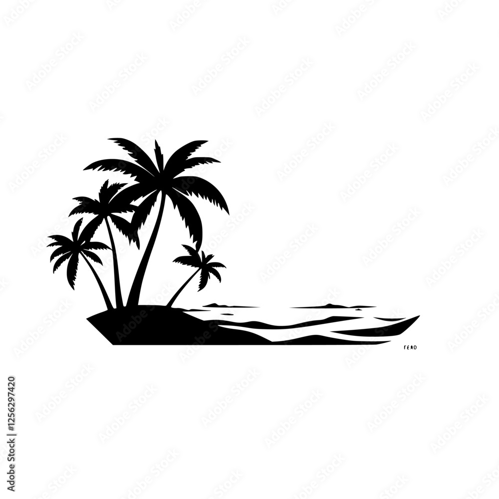 Fototapeta premium Tropical Silhouette: Silhouette of palm trees on a tropical island, black and white with a minimalist design.