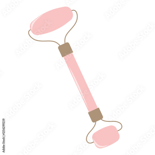 Face roller. Skin care item, beauty,  massage tool, pink quartz. Vector isolated on white background