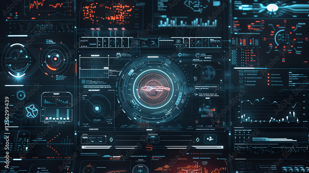 Fototapeta premium High-Tech Transparent Digital UI with Floating Icons and Smart Data