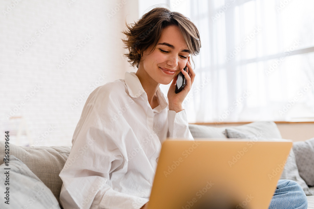 young pretty woman working online freelancer, remote job young pretty woman working online freelancer, remote job