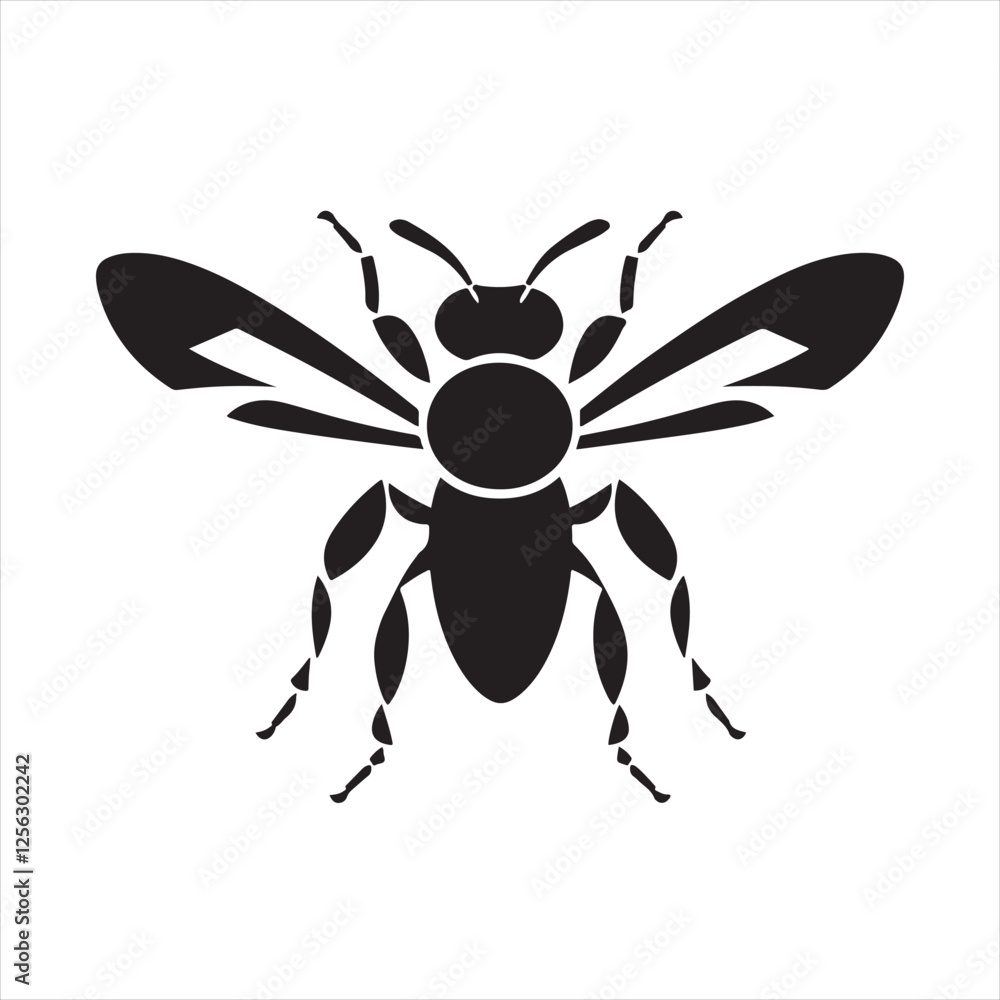 Obraz premium Clean Line Art of a Black Bee Silhouette on White Background