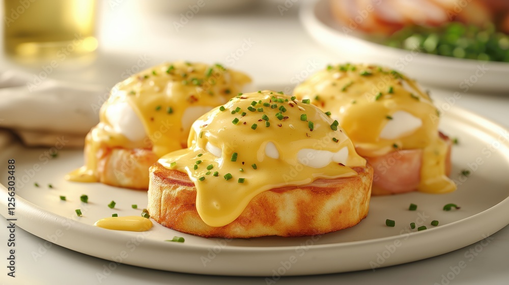 Classic Eggs Benedict with Hollandaise Sauce and Chives Classic Eggs Benedict with Hollandaise Sauce and Chives