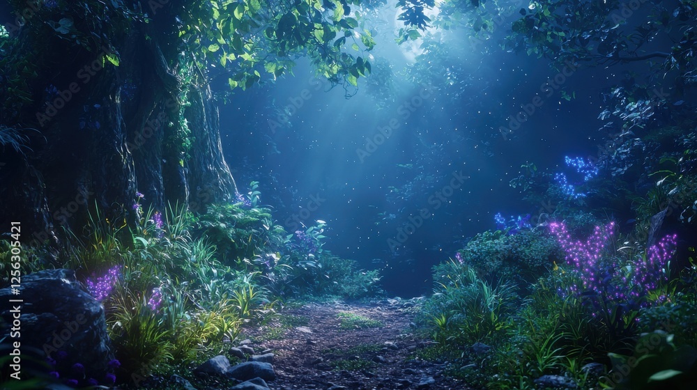 Fototapeta premium Enchanted Forest Path at Night