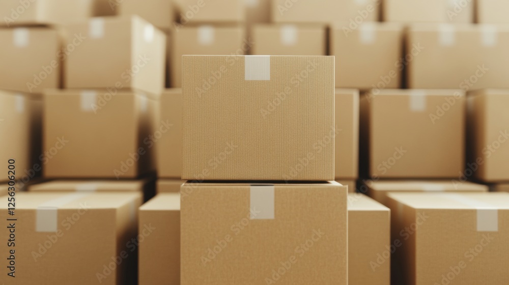 Fototapeta premium Cardboard boxes stacked in warehouse; logistics background