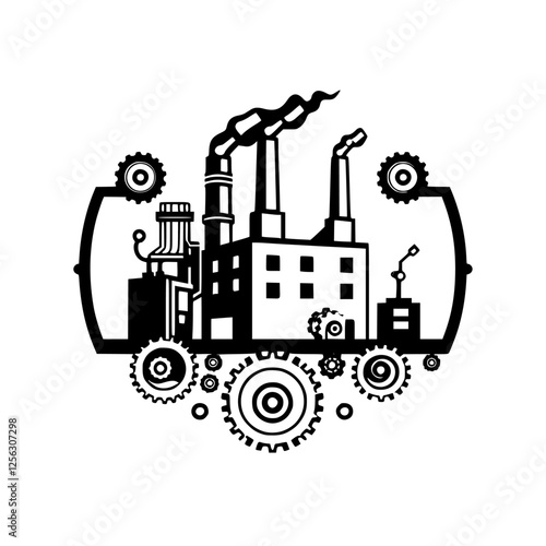 Industrial city scape with gears.