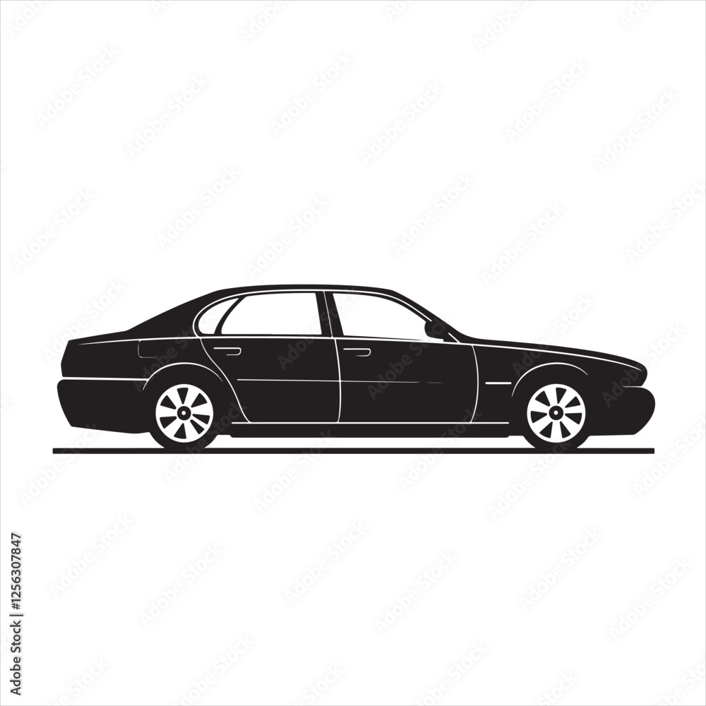 Fototapeta premium Modern Car Silhouette in Flat Vector Style