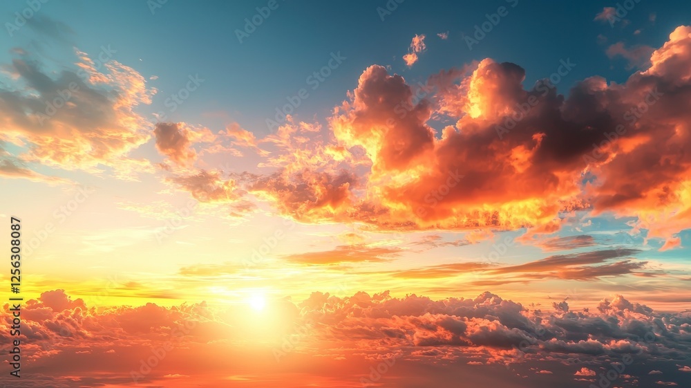 Golden hour sky ambient concept. A vibrant sunset paints the sky with hues of orange, pink, and blue, reflecting on clouds and creating a serene atmosphere. Golden hour sky ambient concept. A vibrant sunset paints the sky with hues of orange, pink, and blue, reflecting on clouds and creating a serene atmosphere.