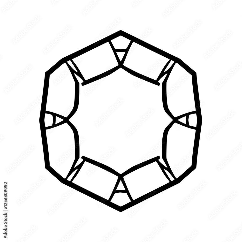 Minimalist geometric black and white hexagon with interior details, isolated on white. Minimalist geometric black and white hexagon with interior details, isolated on white.
