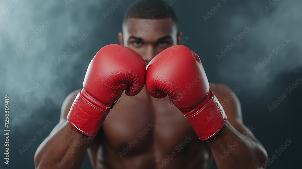 Boxer in red gloves, ready for a fight. Boxer in red gloves, ready for a fight.