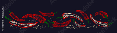 Hot chili peppers Fresh vegetable spice Art border