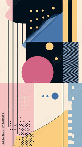 Obraz na płótnie Illustration of circles and shapes in pink and yellow shades with black w salonie