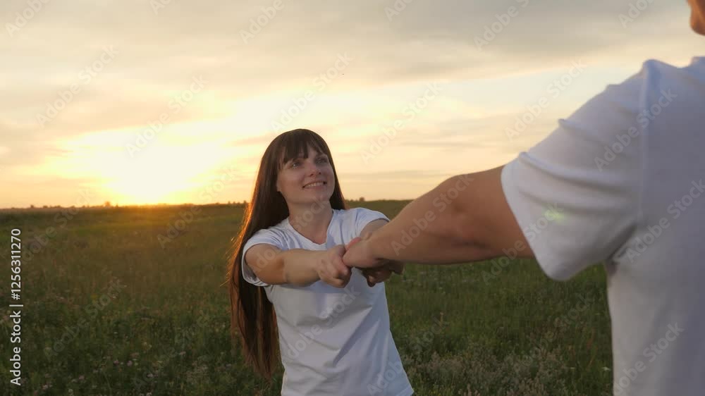 happy young woman leads man by hand, female smile face, happy family, man woman love, travel date together, youth entertainment travel, smile love eyes girl long hair nature, wife husband holding hand happy young woman leads man by hand, female smile face, happy family, man woman love, travel date together, youth entertainment travel, smile love eyes girl long hair nature, wife husband holding hand