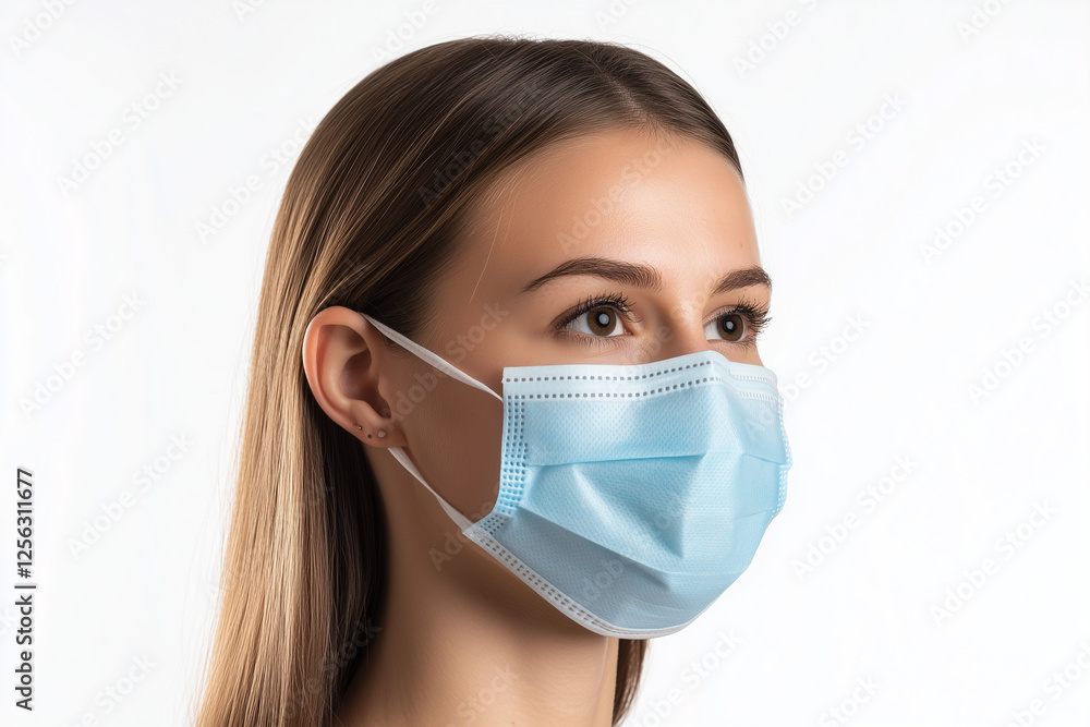 Person wearing a blue face mask for protection Person wearing a blue face mask for protection