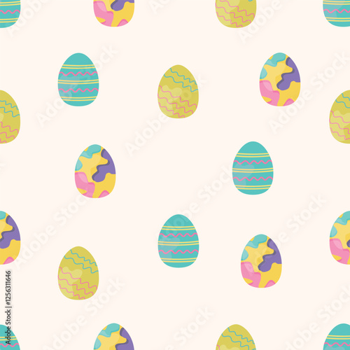 Easter Egg Pattern Description: A seamless pattern of pastel-colored decorated Easter eggs. 