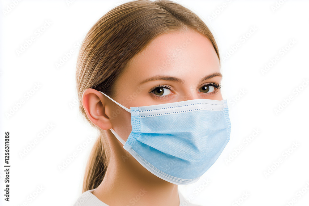 Person wearing a blue face mask for protection Person wearing a blue face mask for protection