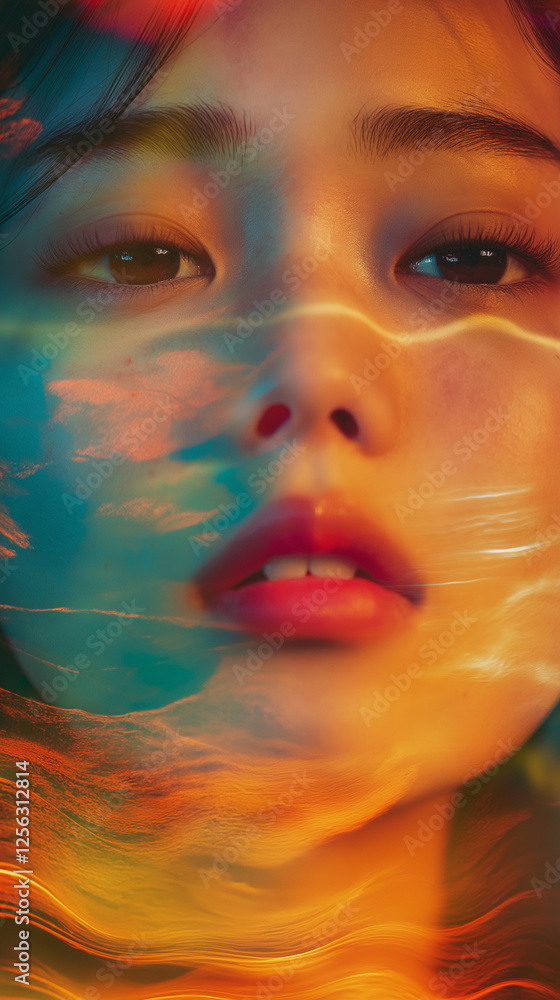Motion blur across face of Asian woman