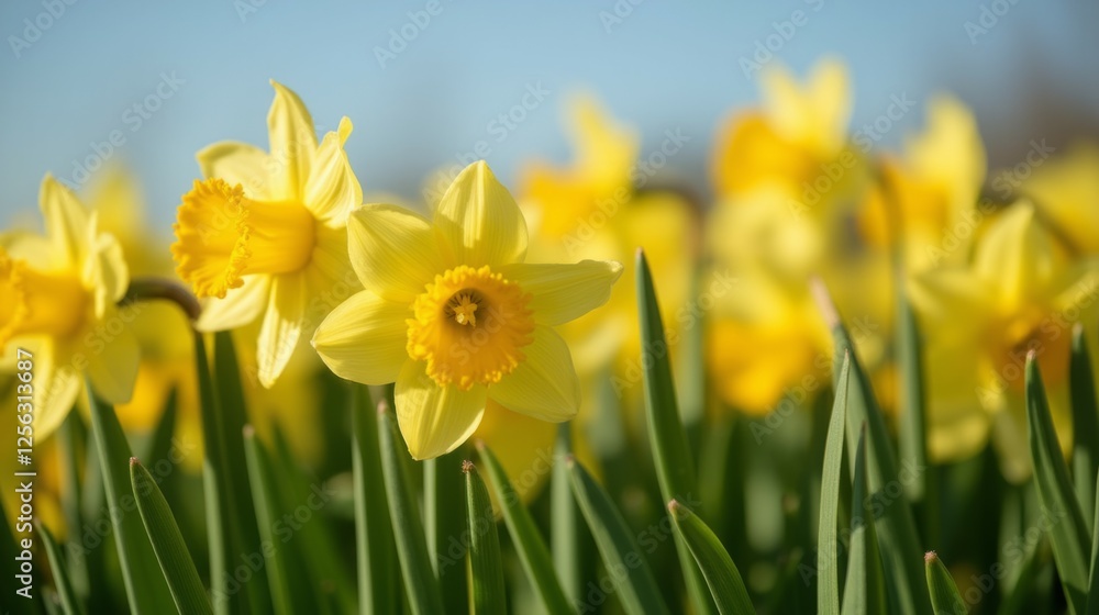 Beautiful Close-Up of Bright Yellow Daffodils in Spring Garden