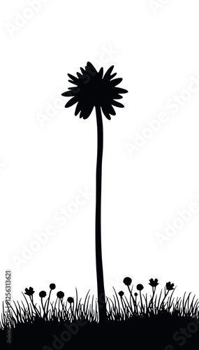 Silhouette of a tall flower with pollen allergy concept in black vector style