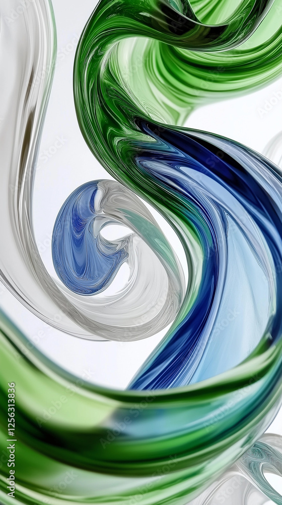 Background of blue and green forms in glass vertical