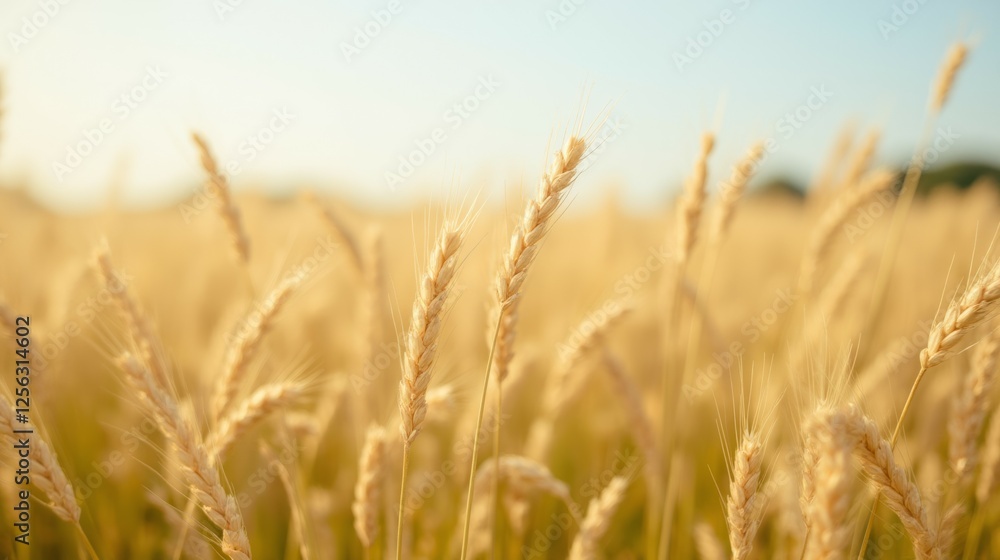 Golden Wheat Field Under Bright Blue Sky on Sunny Day Golden Wheat Field Under Bright Blue Sky on Sunny Day