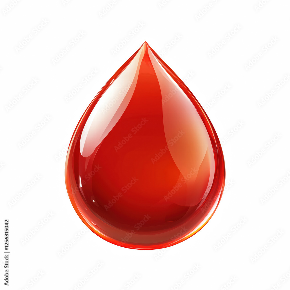 Obraz premium Realistic Red Blood Droplet with Glossy Surface, Symbol of Life, Health, and Medical Concept, Transparent Liquid with Reflection, Isolated on Transparent Background. Generative Ai.