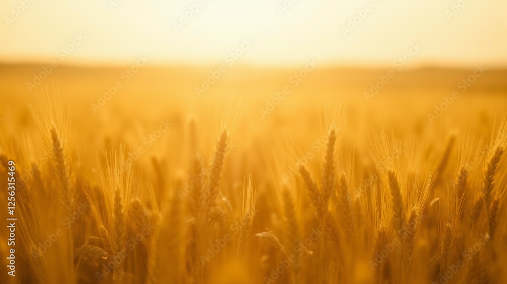 Fototapeta premium Golden Wheat Field Under Soft Sunlight at Dusk or Dawn