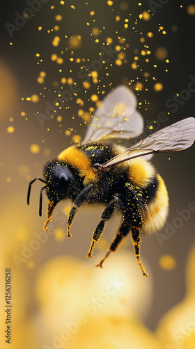 Obraz na płótnie Bumblebee in shower of pollen vertical w salonie