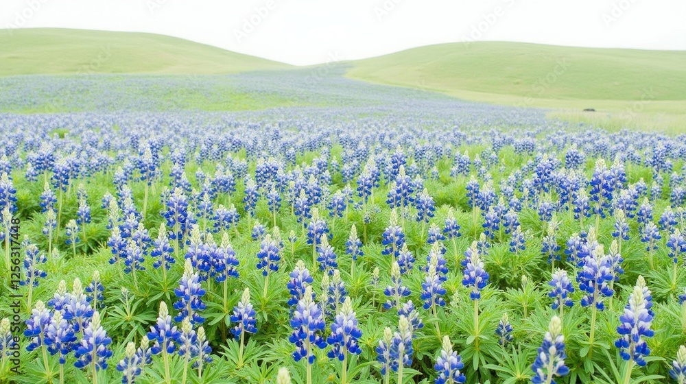 Expansive Field of Blue Wildflowers Under Cloudy Sky Landscape Expansive Field of Blue Wildflowers Under Cloudy Sky Landscape