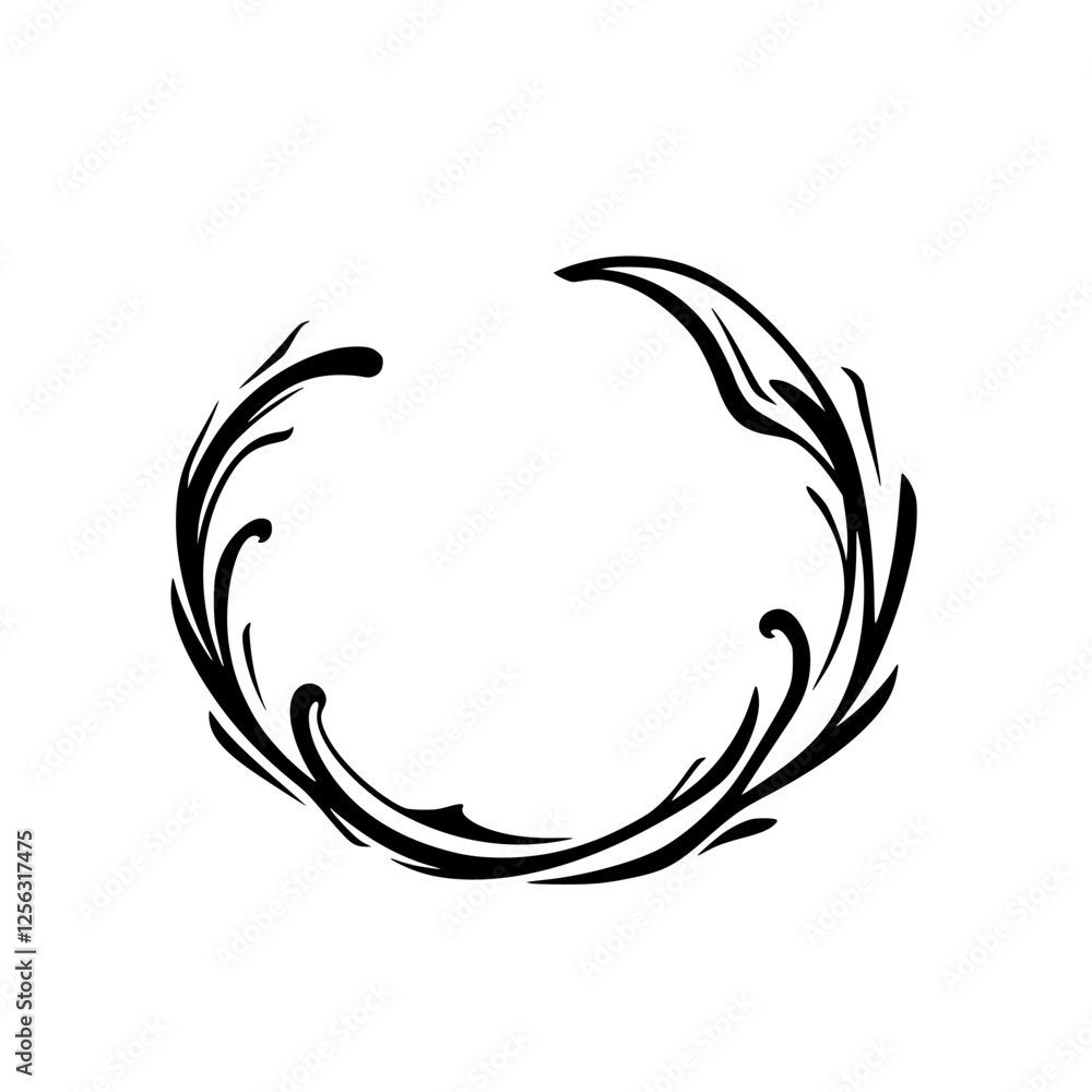 Artistic Floral Composition in a Circular Arrangement, Elegant, Flowing, Vector, Black and White, Floral Design.
