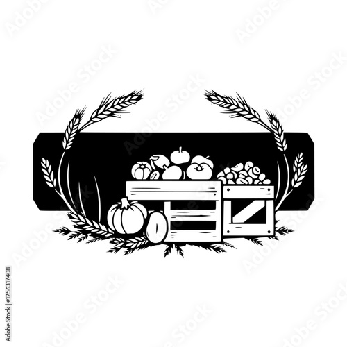 Harvest Bountiful with Wheat and Fruits.