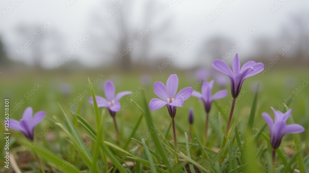 Delicate Purple Wildflowers Blooming in a Fresh Green Meadow Delicate Purple Wildflowers Blooming in a Fresh Green Meadow
