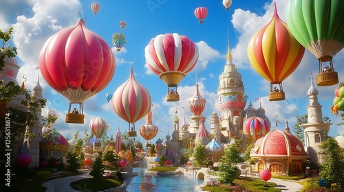 Whimsical Hot Air Balloon Festival Over a Fairytale Town