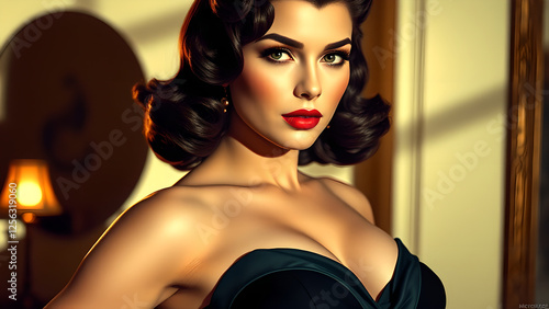 Glamorous Elegance: Portrait of a Strong and Sensual Woman in 1940s Hollywood Style