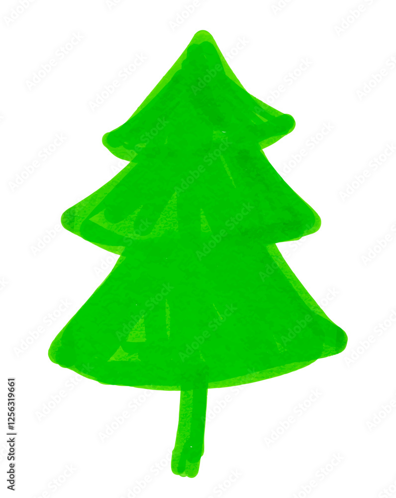Felt pen hand drawn vector illustration of child drawing of fir tree Felt pen hand drawn vector illustration of child drawing of fir tree