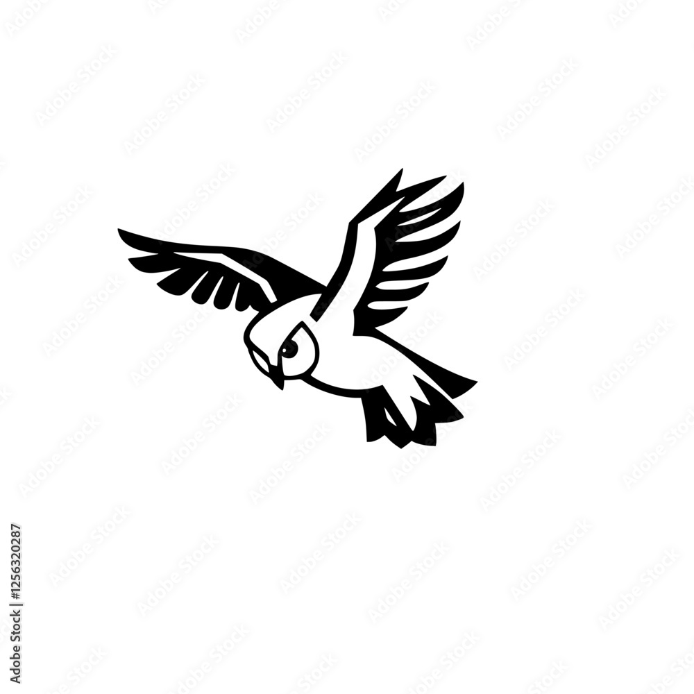 Fototapeta premium Elegant silhouette of an owl in flight, black and white.