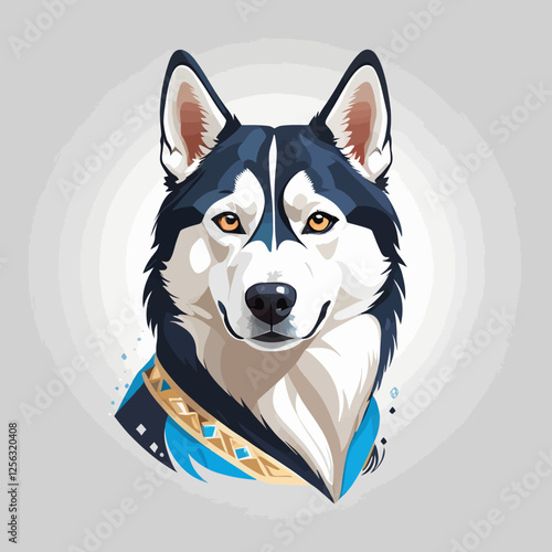 3D Siberian husky, white background, vector illustration.	
