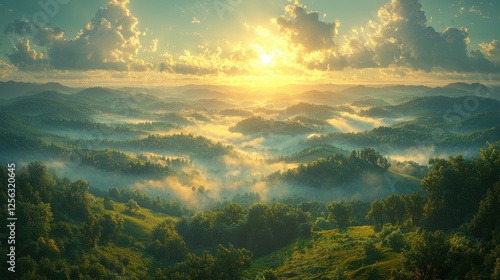 Wallpaper Mural Sunrise Over Misty Mountains: A Breathtaking Landscape Torontodigital.ca