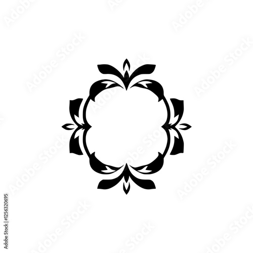 Ornate symmetrical floral frame in black and white with white negative space.