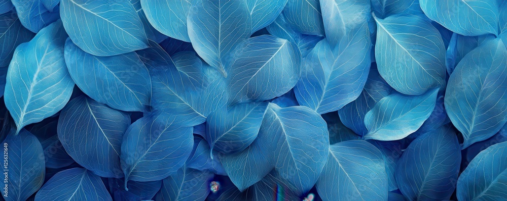 Vibrant blue leaves texture with intricate veins and patterns Vibrant blue leaves texture with intricate veins and patterns