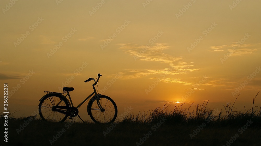 Obraz premium Silhouette Bicycle at Sunset Landscape