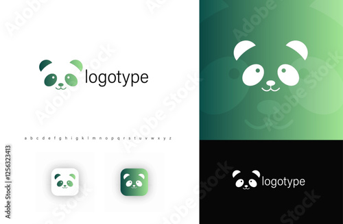 Minimalist panda face logo with friendly expression, symbolizing nature, conservation, and eco-friendliness. Perfect for environmental, wildlife, organic, and branding projects. Vector illustration photo