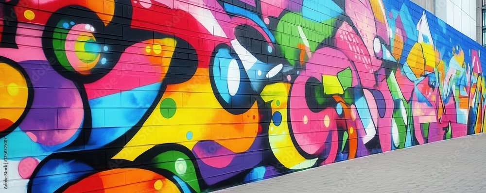 Naklejka premium Vibrant urban graffiti art on colorful city street wall