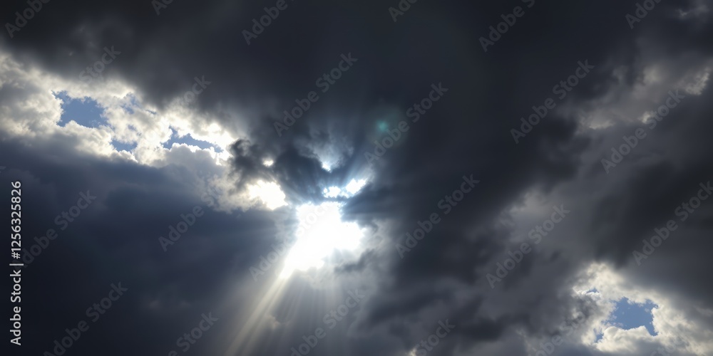Rays of light break through dark clouds, symbolizing hope and divine presence, especially relevant during Easter and other Christian observances Rays of light break through dark clouds, symbolizing hope and divine presence, especially relevant during Easter and other Christian observances