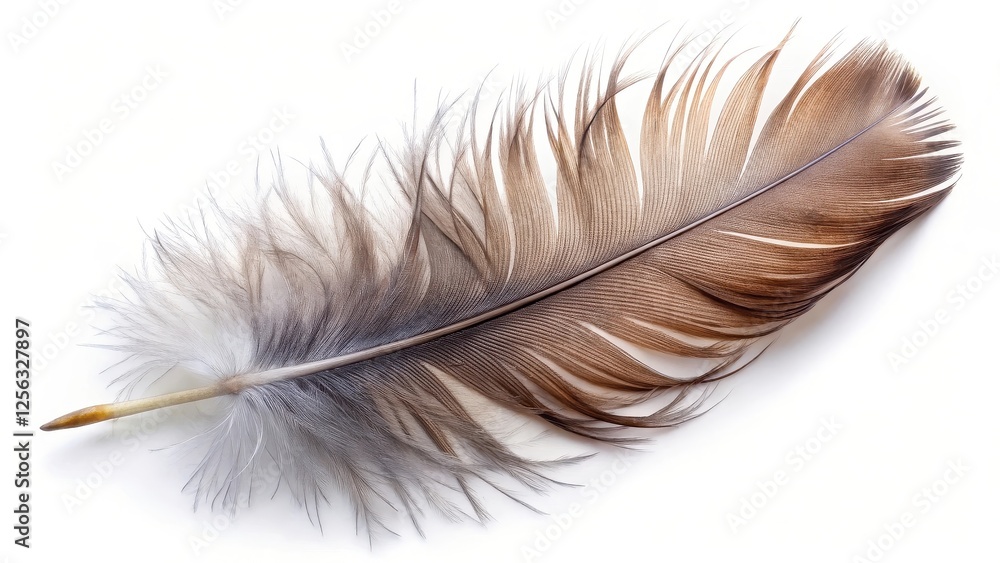 Fototapeta premium Single Bird Feather on White Background