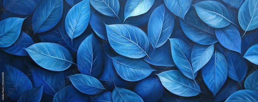 Vibrant blue leaves pattern - nature's intricate botanical design Vibrant blue leaves pattern - nature's intricate botanical design