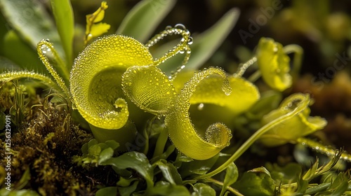 Dew sparkled on the tendrils of Drosophyllum lusitanicum, revealing the intricate beauty of this carnivorous plant. photo