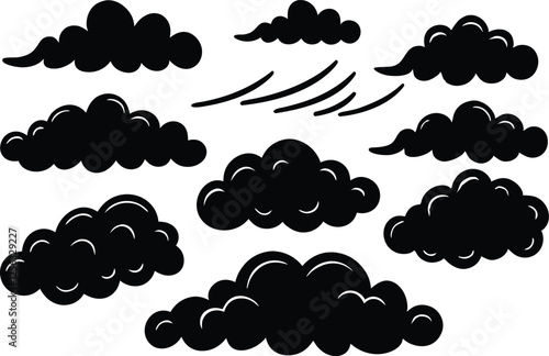 Silhouette Cloud Set Weather, Sky, Nature, Design Elements, Illustration