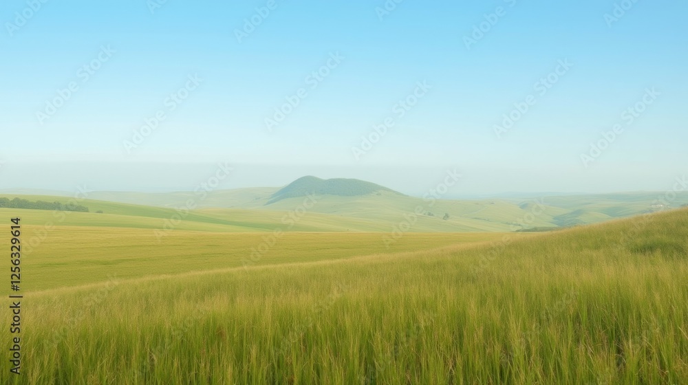 Serene Landscape with Gently Rolling Hills under a Clear Sky Serene Landscape with Gently Rolling Hills under a Clear Sky