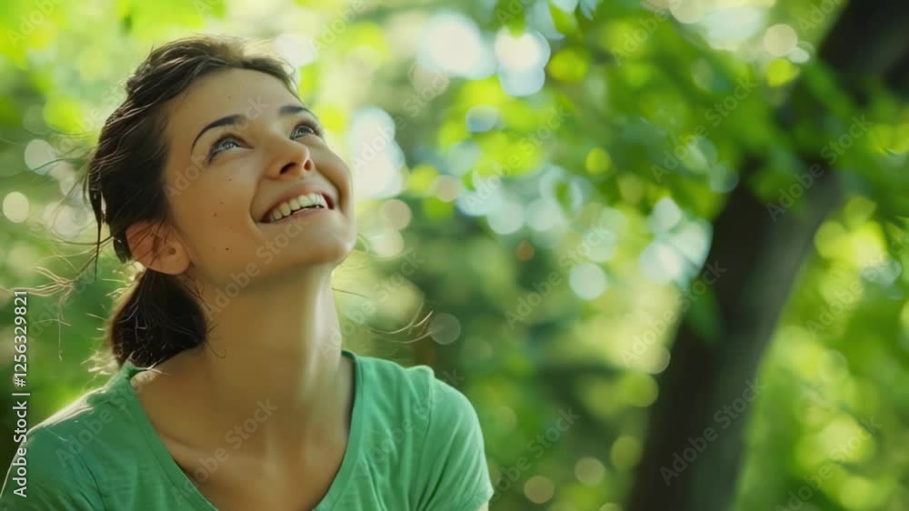 Happy Woman Enjoying Nature on Sunny Day, Positive Outlook Happy Woman Enjoying Nature on Sunny Day, Positive Outlook